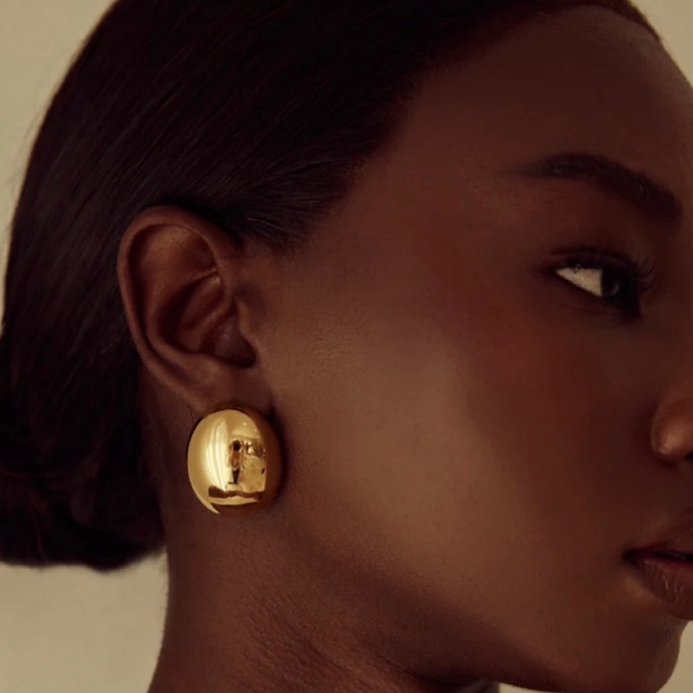 18K Gold Plated Oversized Oval Earrings*Chunky Puff Earrings *High Gloss Finish